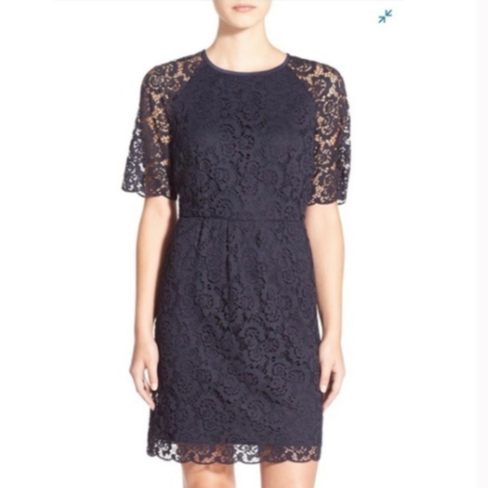 Madewell lace magnolia sheath dress navy blue